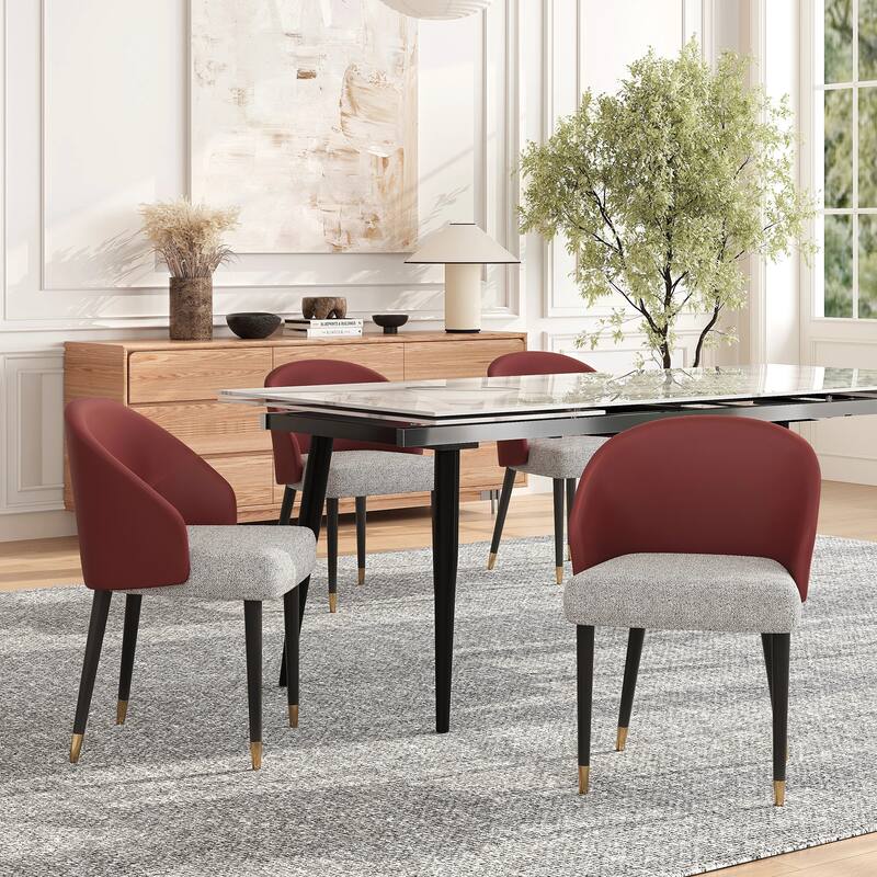 Modern Faux Leather and Fabric Upholstered Back Armchair Dining Chair Or Side Chair (Set of 4)