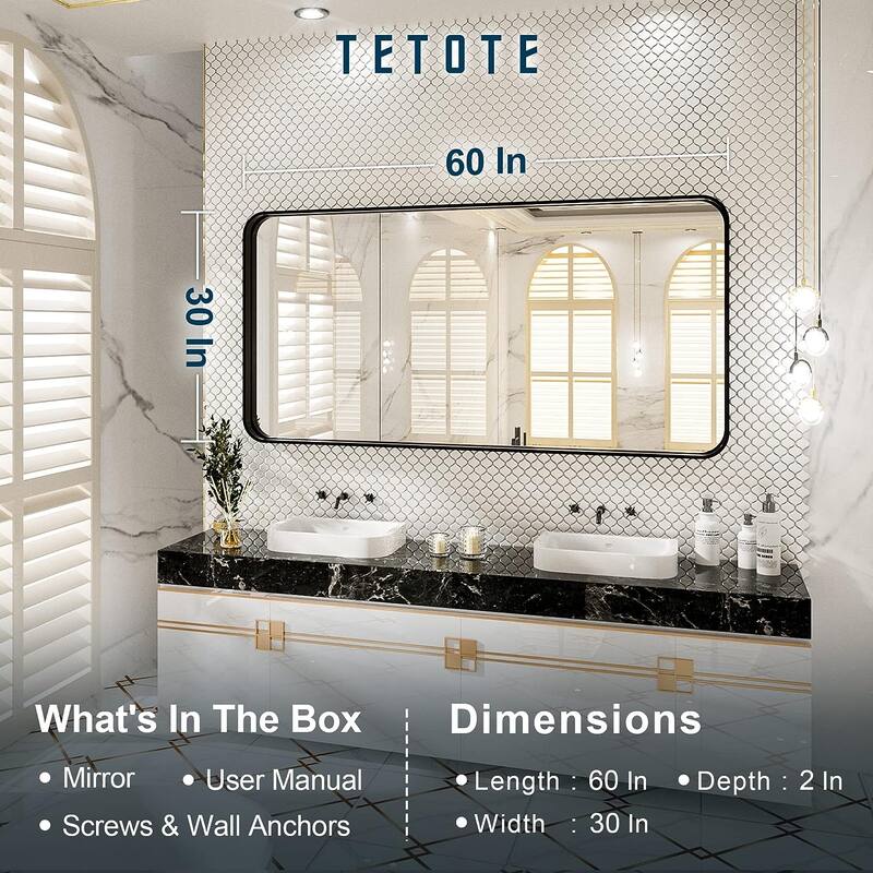 TETOTE Bathroom Vanity Mirror Modern Metal Frame Wall Mounted