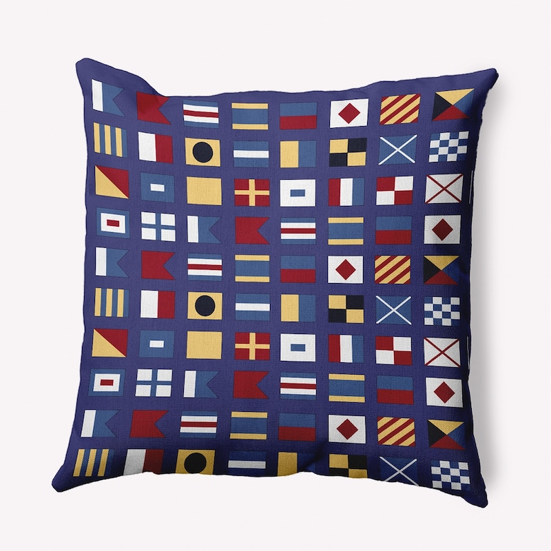Nautical Flags Decorative Throw Pillow - 18" x 18" - Purplish Blue