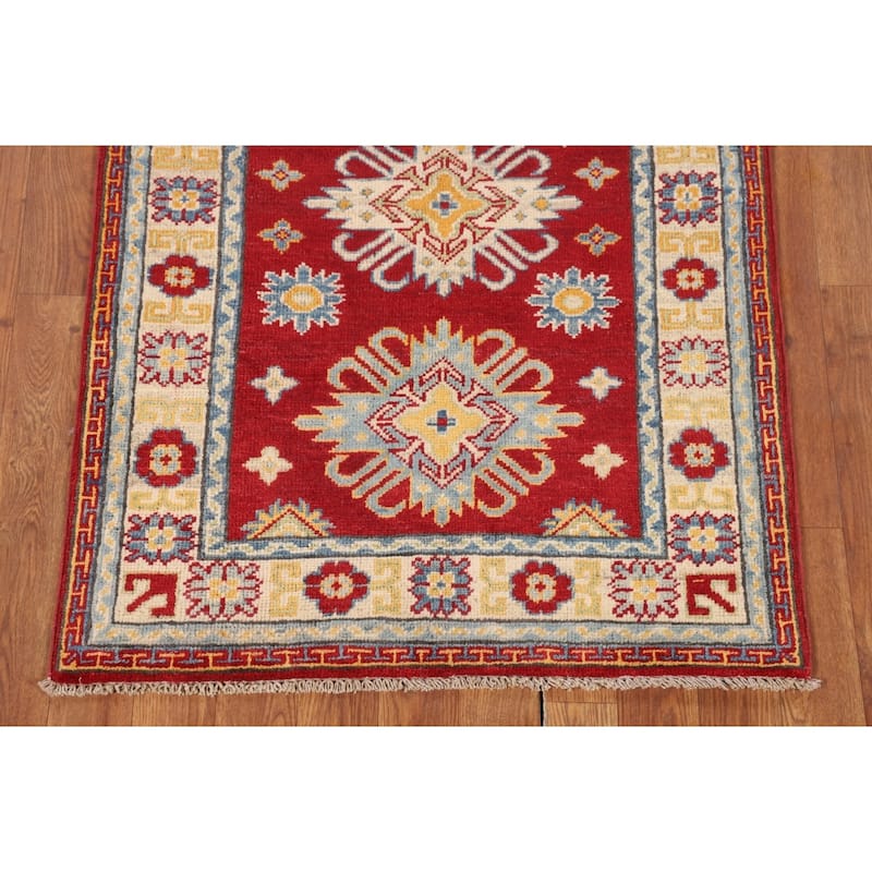 Kazak Accent Rug Hand-Knotted Red Traditional Wool Carpet - 2'7" x 3'10"