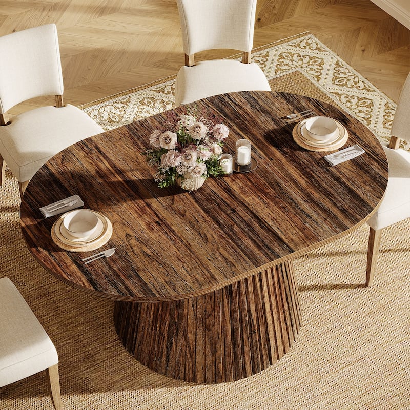59 Inch Oval Dining Table for 4-6, Farmhouse Kitchen Table with Heavy Pedestal - 59.06" W x 39.37" D x 29.53" H