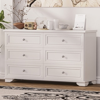 retro 6 drawer dresser FUFU & GAGA - Vintage 6-Drawer Dresser - Farmhouse Style Storage Chest with Bronze Hardware for Bedroom, Living Room, Entryway