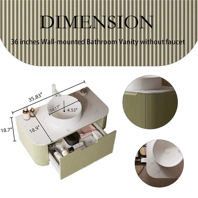 Wall-Mounted Bathroom Vanity with White Round Ceramic Sink
