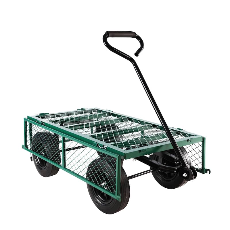 (Green solid wheels wagon cart) Solid wheels Tools cart Wagon Cart Garden cart trucks make it easier to transport firewood