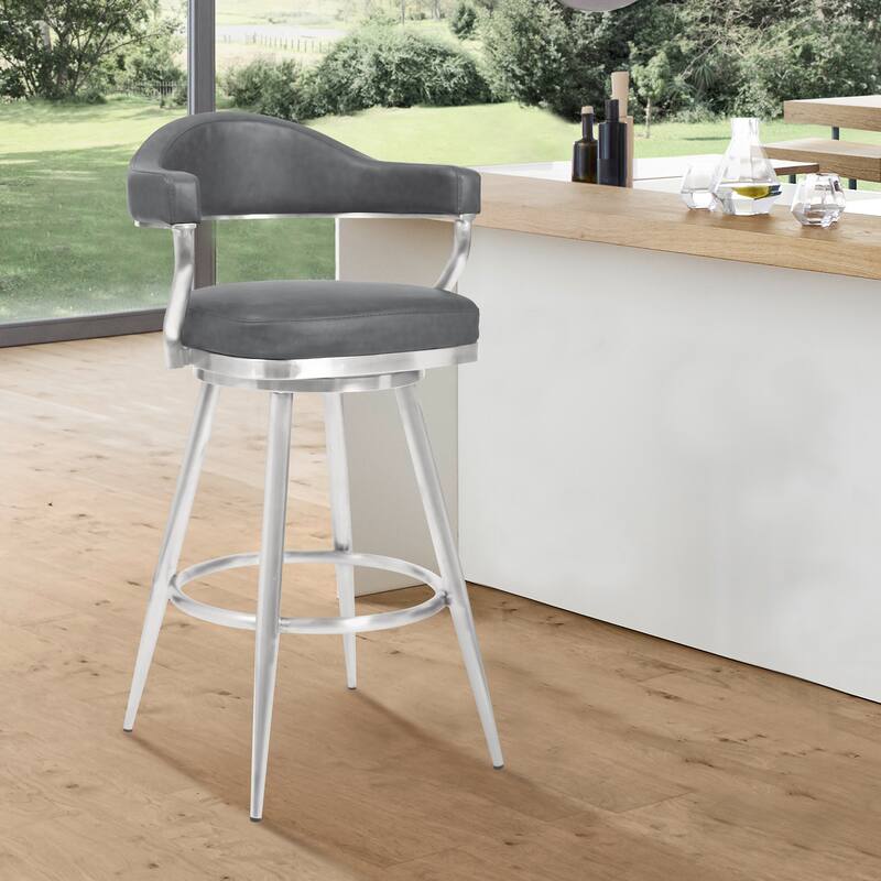 Justin Upholstered Bar or Counter Height Chair Swivel Barstool with Arms