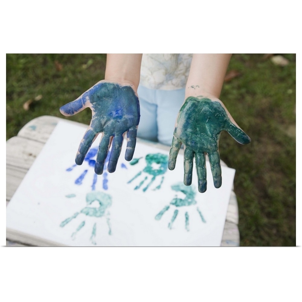 Shop Child With Handprint Painting And Paint On Hands Poster