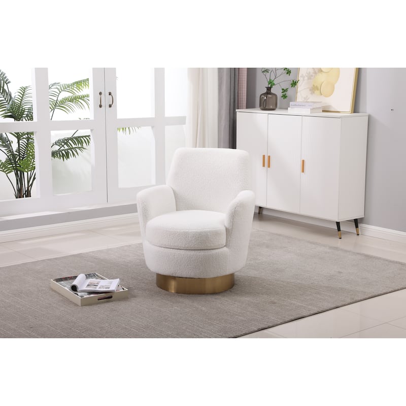 Ivory Faux Fur 29.3" Upholstered Swivel Barrel Chair