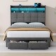 preview thumbnail 8 of 21, Full Size Upholstered Bed Frame with LED Lights and Charging Ports, Storage Headboard with Shelves