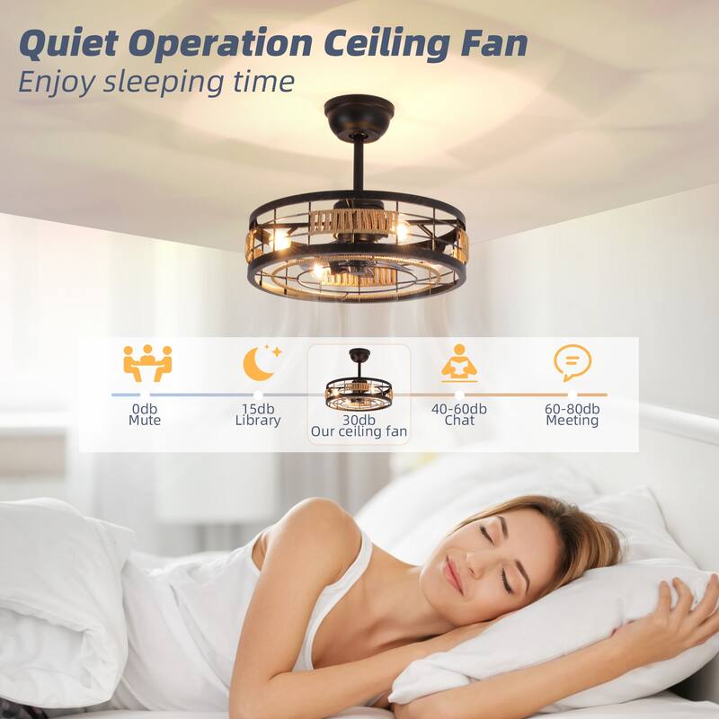 18 in. Indoor Caged Ceiling Fan with Lights, Reversible DC Motor and Remote Control for Small Bedroom