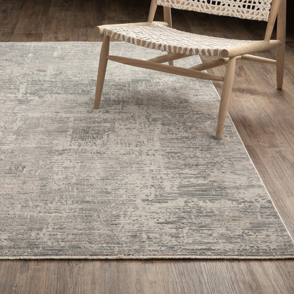 Sienna Distressed Abstract Grey/ Blue Area Rug