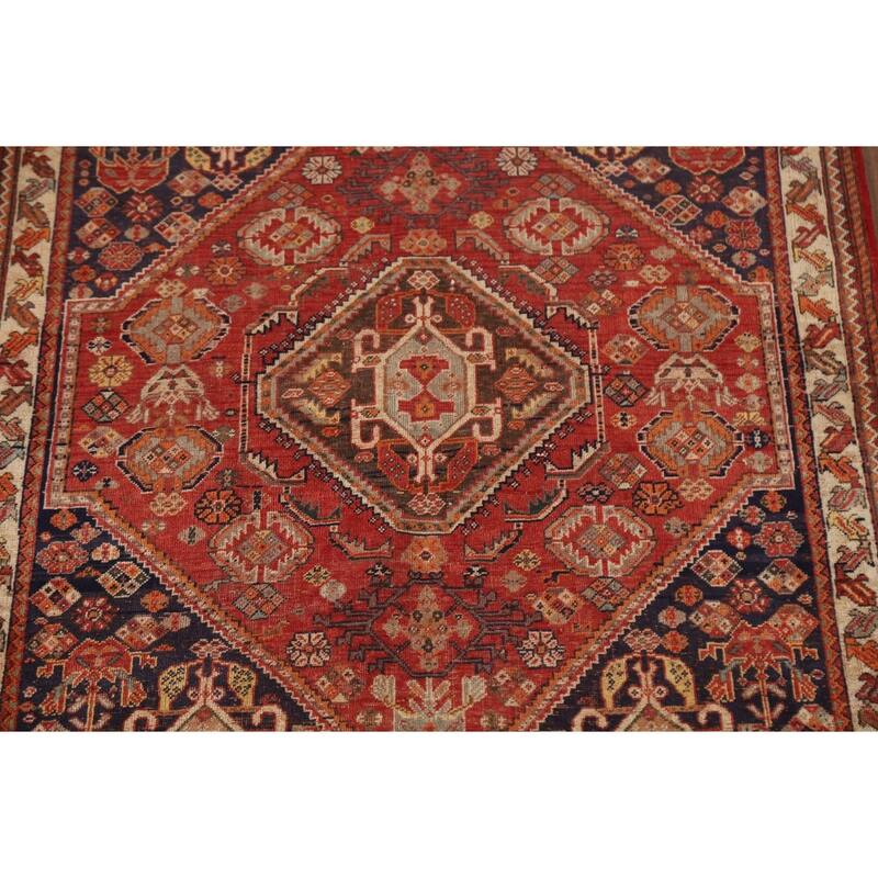 Pre-1900 Antique Vegetable Dye Shiraz Persian Rug Handmade Wool Carpet - 3'5"x 4'9"