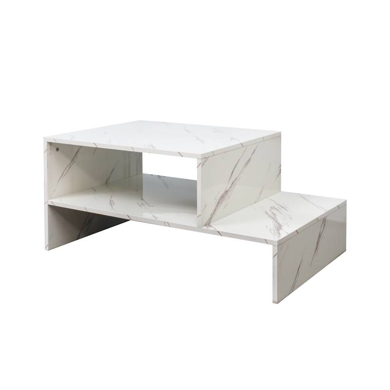 Roomfitters Modern Coffee Table with Open Storage Shelf, Unique Architectural Design Living Room Center Table