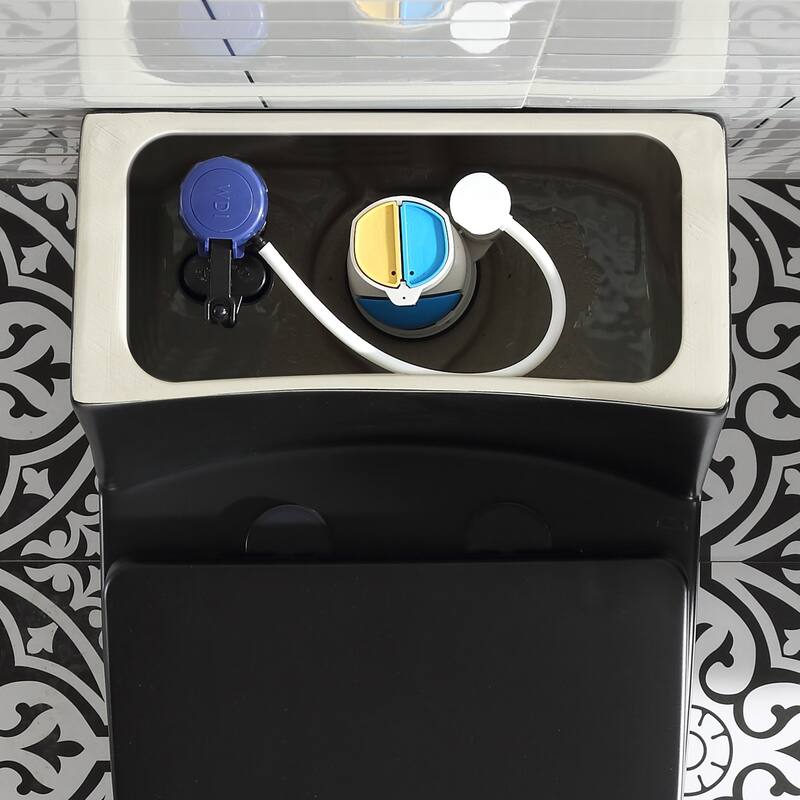 HOROW One-piece 0.8/1.28 GPF Dual Flush Elongated Toilet in Black Seat Included