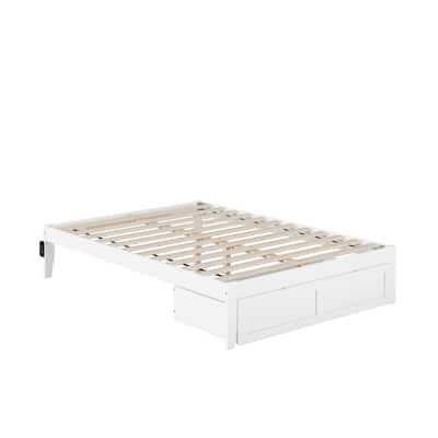 Full Bed with Foot Drawer & USB Charger - Supportive Slat Kit Included - White Finish
