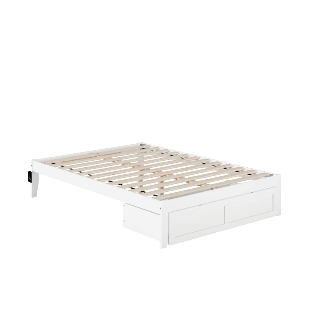 Full Bed with Foot Drawer & USB Charger - Supportive Slat Kit Included - White Finish