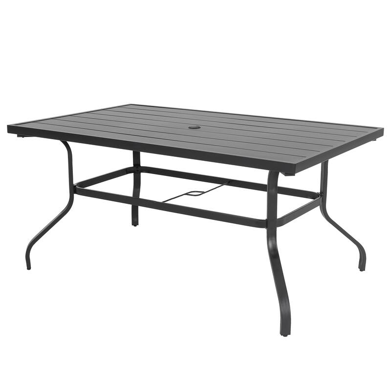 Metal Patio Dining Set with Umbrella Hole and Stackable Chairs