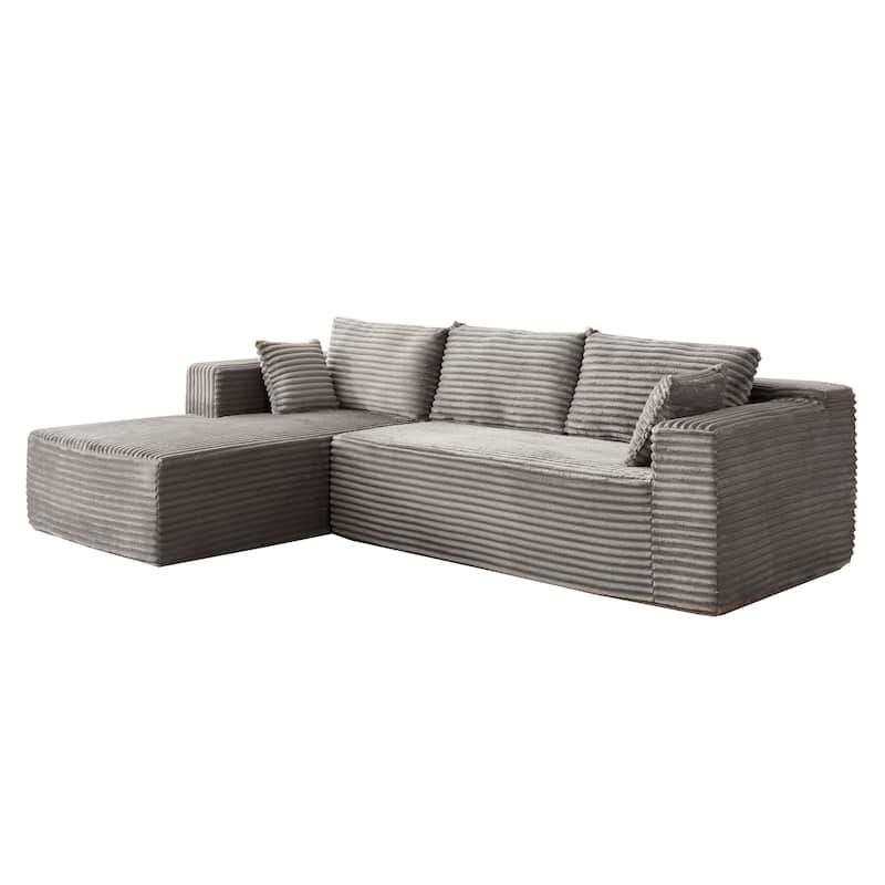 Modular L Shaped Sectional Sofa with Chaise Lounge, Corduroy Upholstered Boneless Sleeper Sofa, Compression Sofa with Deep Seat