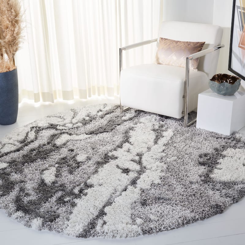 SAFAVIEH Horizon Shag Mukades 2.6-inch Thick Rug - 10' Round - Grey/Ivory