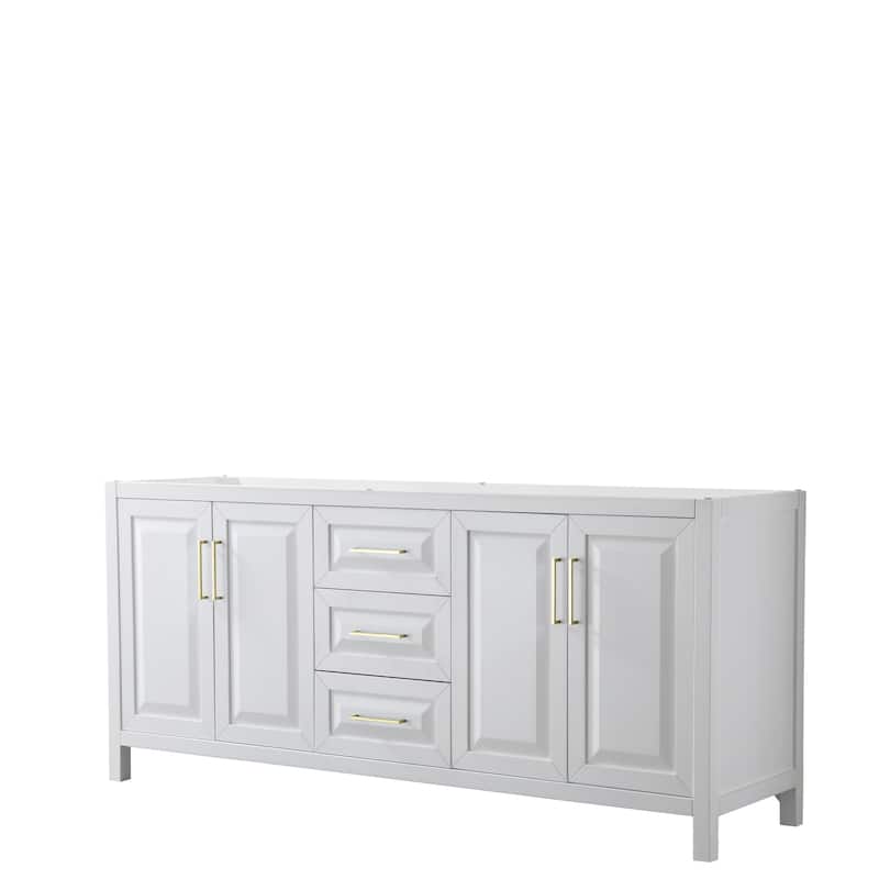 Daria 80-inch Double Vanity, No Top, No Mirror - White, Gold Trim, No Top