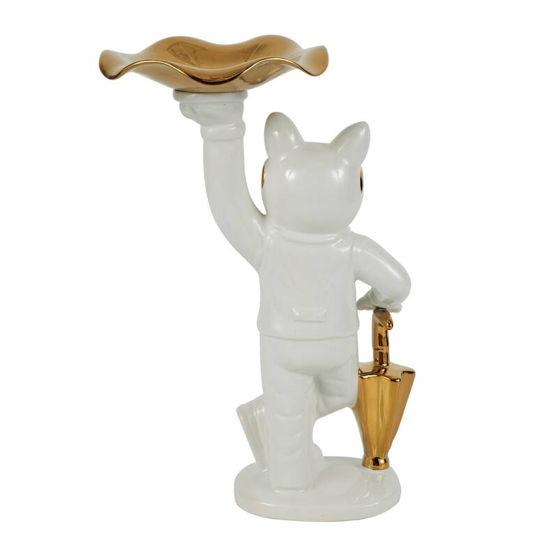 Black or White Ceramic Bulldog Sculpture with Gold Accents