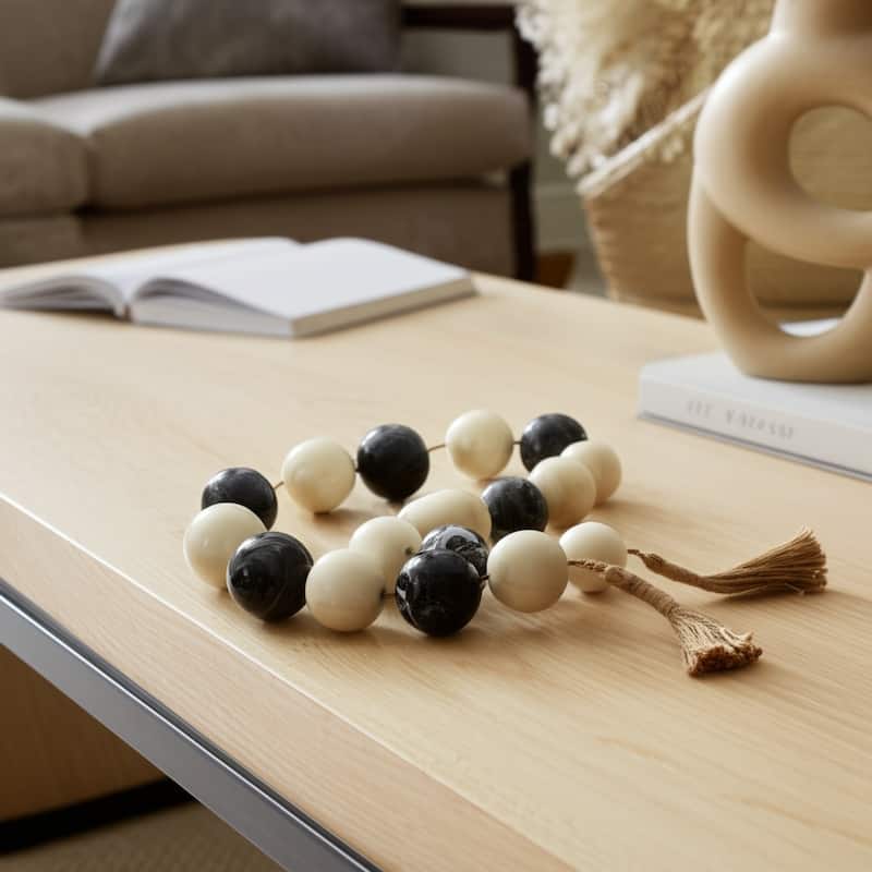 Decorative Bead Strand with Resin Spheres and Woven Jute Tassels - 46" x 3" x 3"