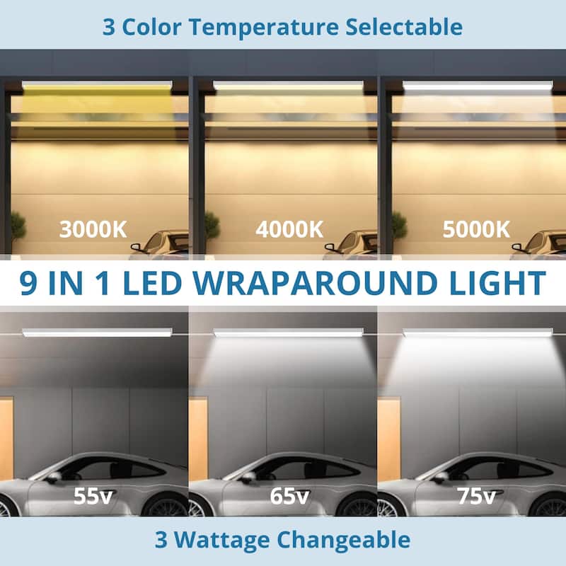4 Pack 4FT LED Wraparound Light with 3 Wattages/3 Lumens/3 CCT Selectable, 55W/65W/75W, 5500lm/6500lm/7500lm, 3000K/4000K/5000K