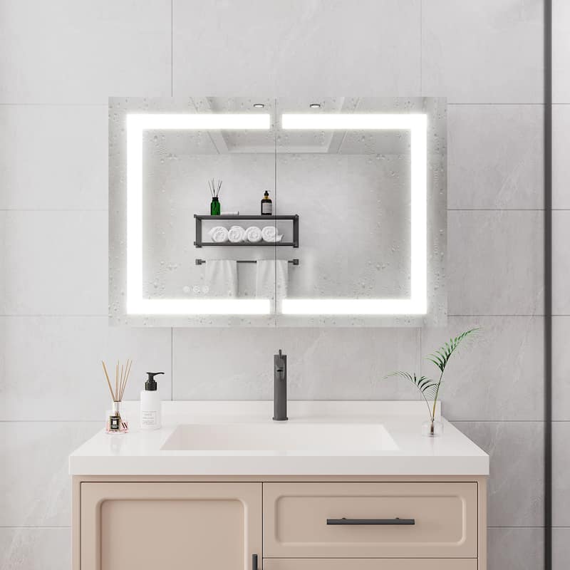 LED Lighted Bathroom Medicine Cabinet with Mirror, Dimmable, Anti-Fog, Double Doors, Wall-Mount - 24X36 in
