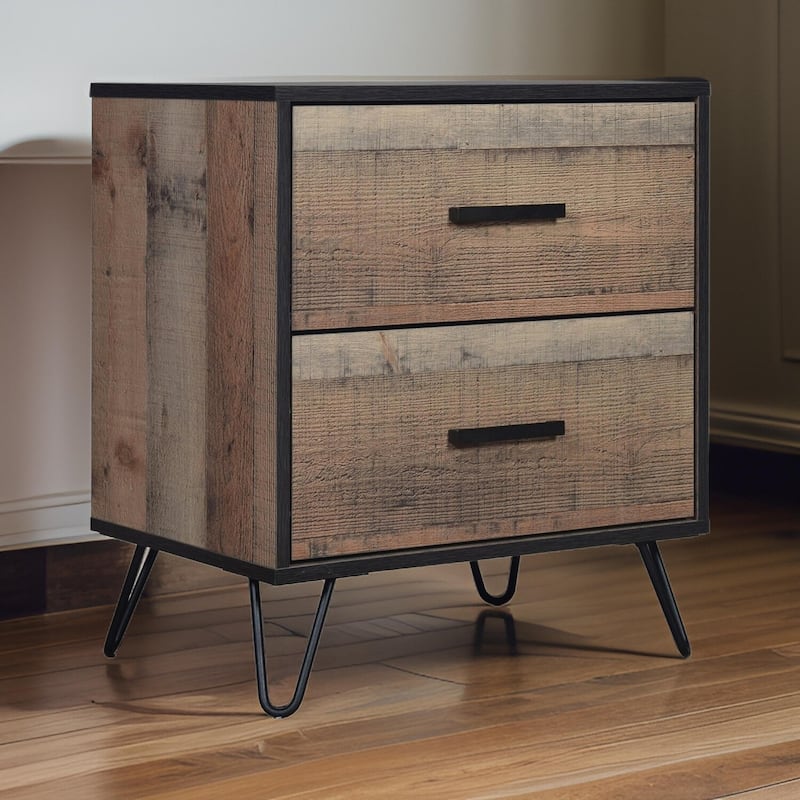 Brown/Black 2 Drawer 15.75 in. W Nightstand with Sturdy Hardware and Ample Storage