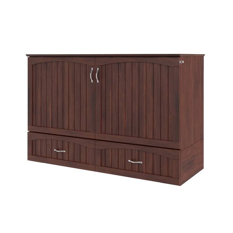 Murphy Bed Chest with 6 inch Memory Foam Folding Mattress, Built-In Charging Station and Storage Drawer, Full