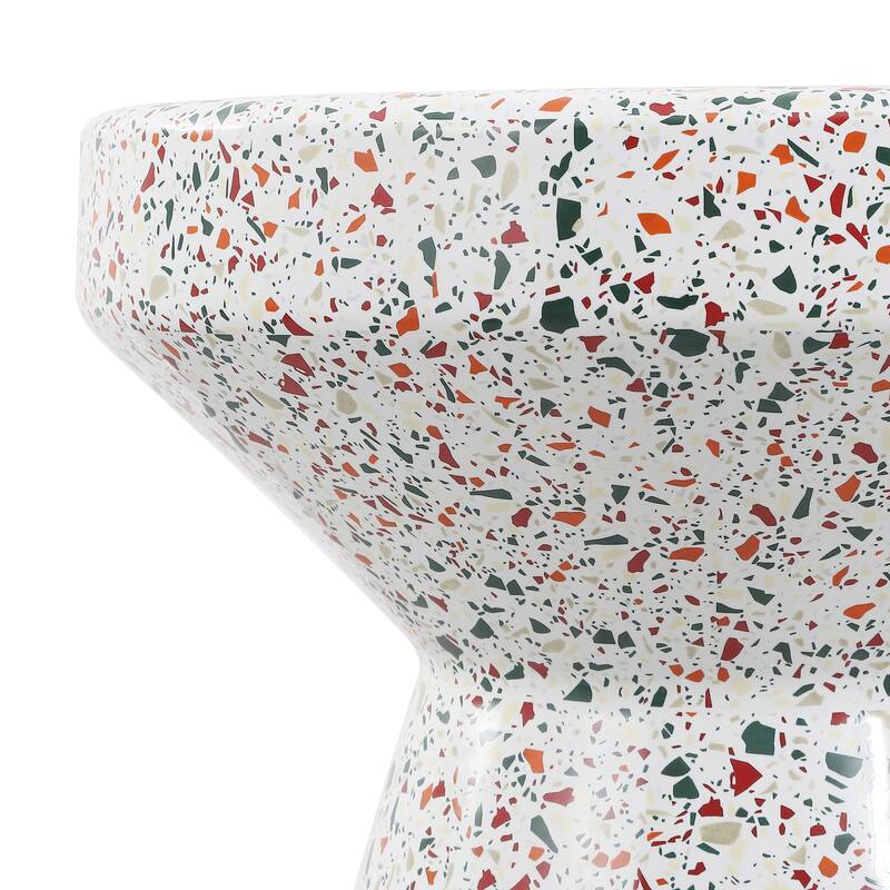Indi 17.75" Modern Bohemian Terrazzo Indoor/Outdoor Drum Accent Table, by JONATHAN Y