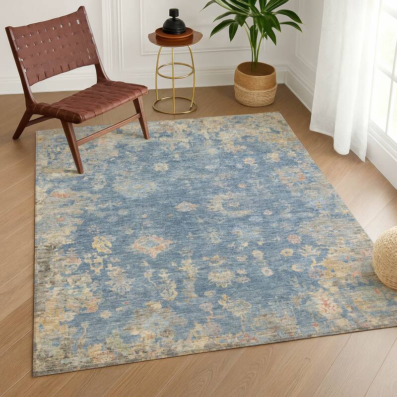 Machine Washable Indoor/ Outdoor Vintage Traditional Chantille Rug