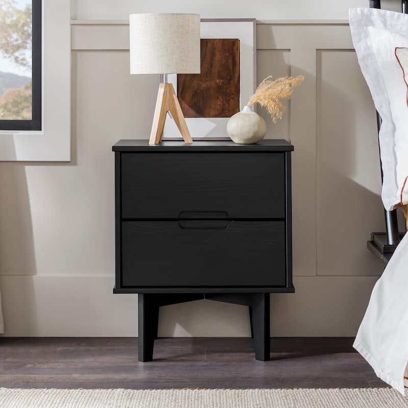 Middlebrook Mid-Century Solid Wood 2-Drawer Nightstand - Black
