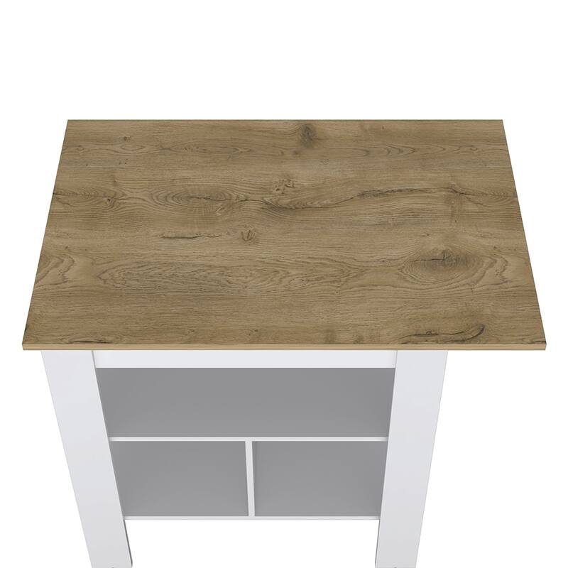 Modern Kitchen Island with 3 Shelves, 35" High, White/Macadamia, Large Workspace