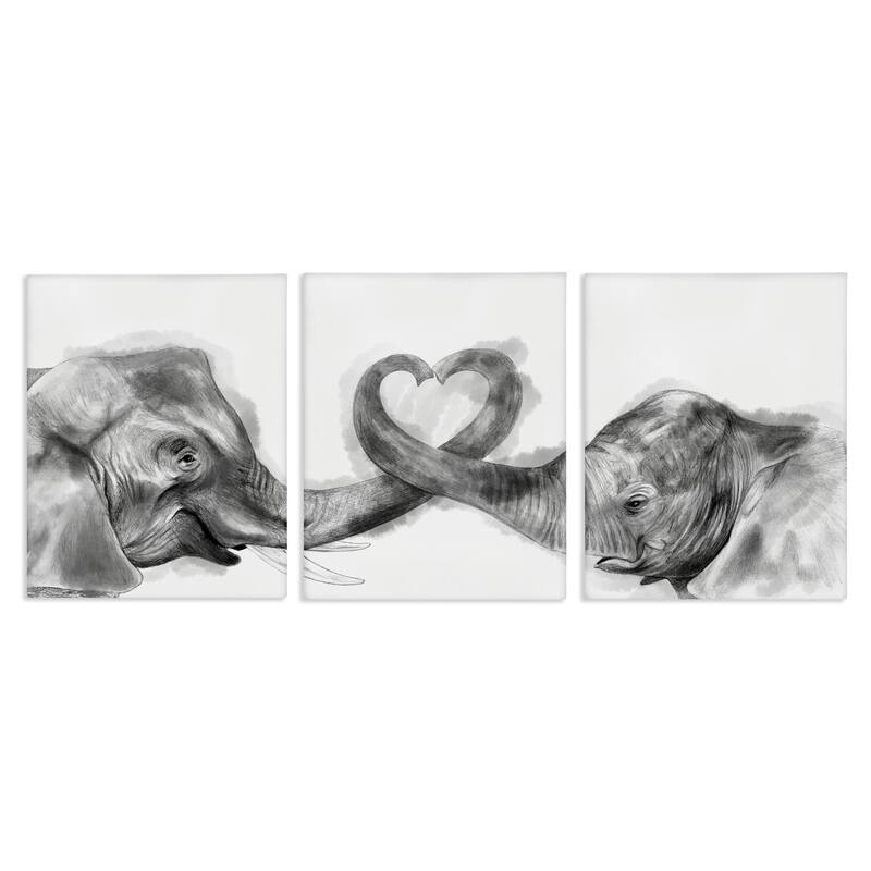 Stupell Elephant Trunk Heart Jungle Animal Illustration, 3pc Multi Piece Canvas Wall Art Set - 11 x 14