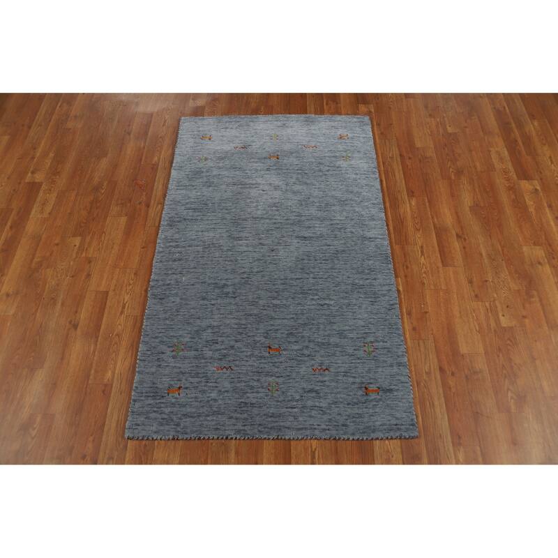 Tribal Blue Gabbeh Indian Rug Hand-Knotted Wool Carpet - 3'0" x 4'11"
