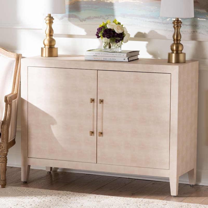 Nira Faux Shagreen Storage Cabinet - Contemporary 2-Door Accent Sideboard with Sleek Metal Handles, for Entryway or Living Room