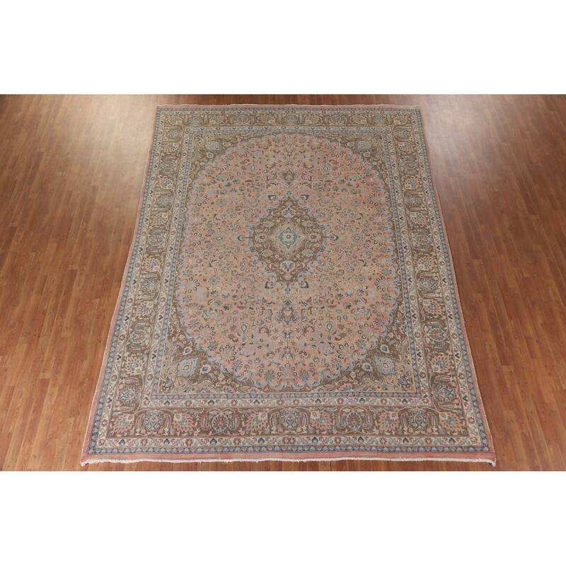 Hand Knotted Oriental 100% Wool Carpet Traditional Floral Pink Kashan Area Rug - 12' 5'' X 9' 5''