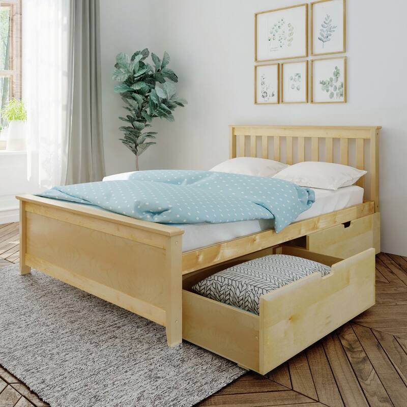 Max and Lily Full Bed with Under Bed Storage Drawers - Natural