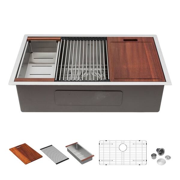 Lordear 30 in Undermount Single Bowl Round Corner 16 Gauge Silver