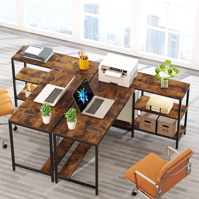 L Shaped Desk, L Shaped Corner Desk with Storage Shelves for Home Office