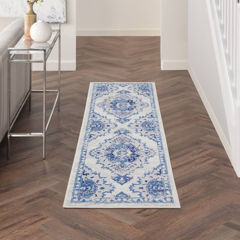 Nourison Whimsicle Persian Medallion Ivory Blue Area Rug - 2' x 6' Runner - Ivory Blue - Runner/Rectangle