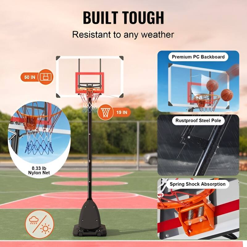 Adjustable 50" Basketball Hoop with Wheels & Base, Indoor/Outdoor Use