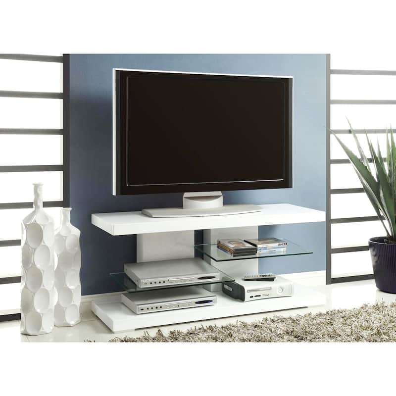 Modern Chic Design Glossy White Display TV Console with Glass Shelves
