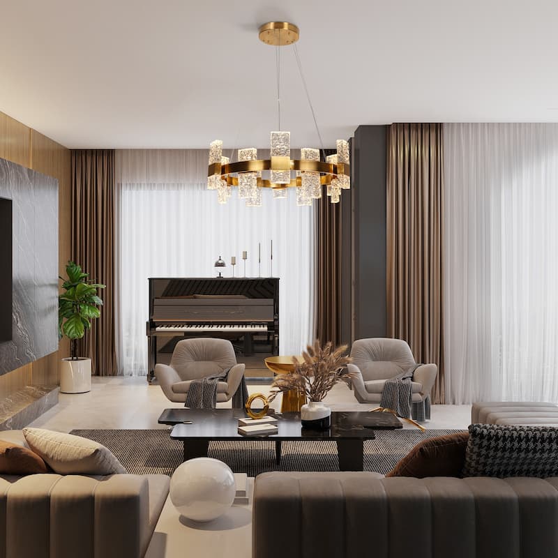 Modern Glam 24-Light LED Drum Chandelier for Dining Room - D 31.1" x H 72.4" Max