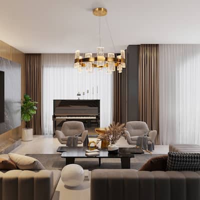Modern Glam 24-Light LED Drum Chandelier for Dining Room - D 31.1" x H 72.4" Max