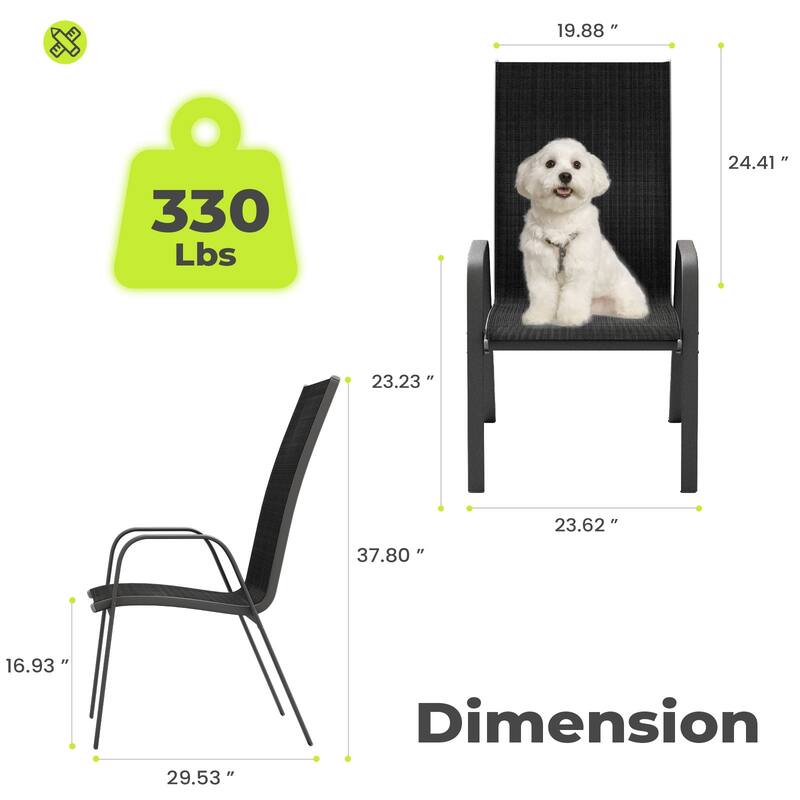 2-Pieces Stackable Black Steel Frame Stationary Dining Chair Dining Chairs Set