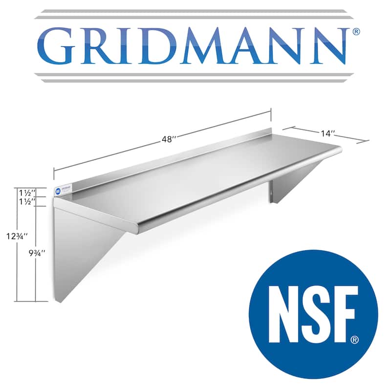 48 x 14in NSF Stainless Steel WallMount Shelf - 14" x 48"