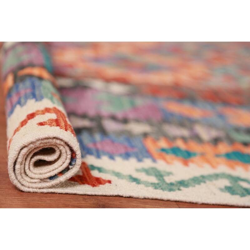 Reversible Kilim Area Rug Oriental Hand-Woven Wool Carpet - 9'11"x 13'0"