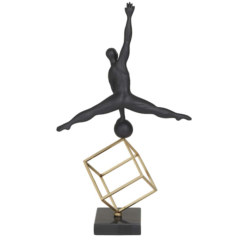 Marble Gymnast Decorative Sculpture with Gold Cube Base - Black - Roche River Decor