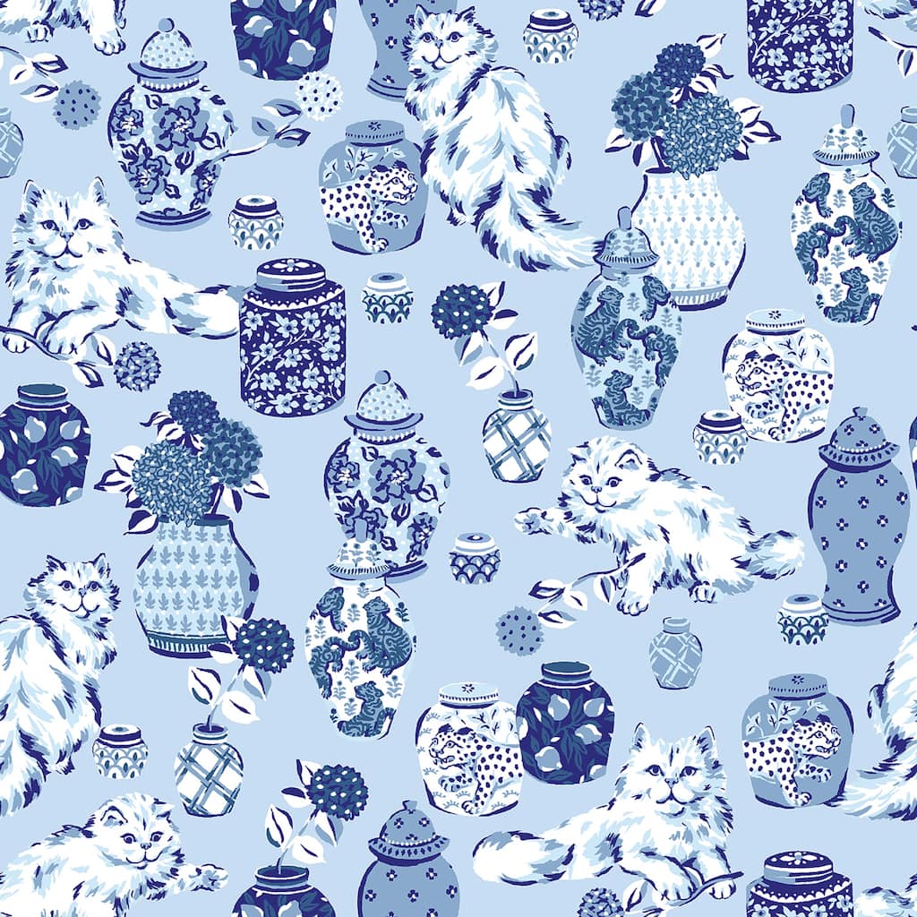 Fancy Cats Blue Peel and Stick Wallpaper